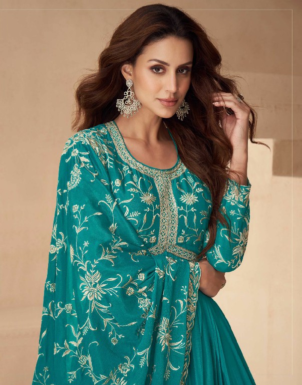 Aashirwad Kesariya Wholesale Chinon Silk Gown With Dupatta Free Size Stitched Suits