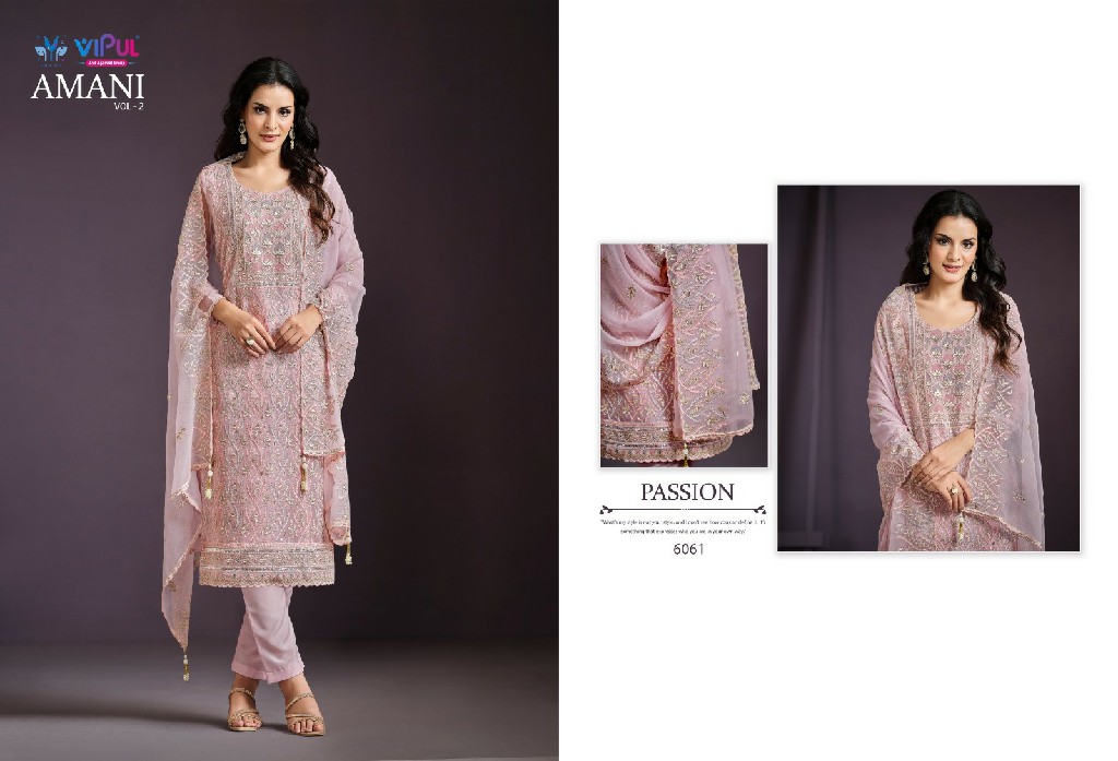 Vipul Amani Vol-2 Wholesale Twinkle Chiffon Lucknowi Work Straight Salwar Suits