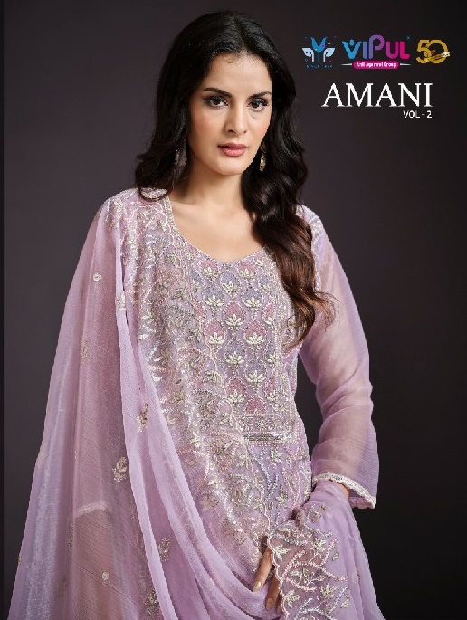 Vipul Amani Vol-2 Wholesale Twinkle Chiffon Lucknowi Work Straight Salwar Suits