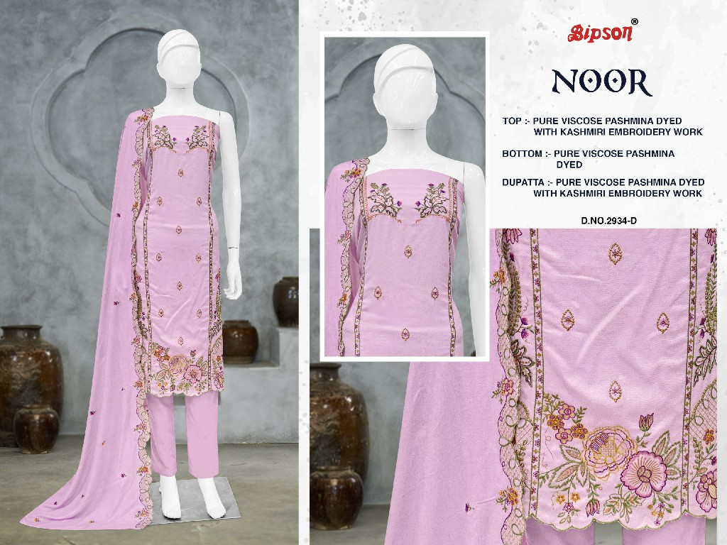 Bipson Noor D.no 2934 Wholesale Viscose Pashmina With Embroidery Work Winter Dress Material