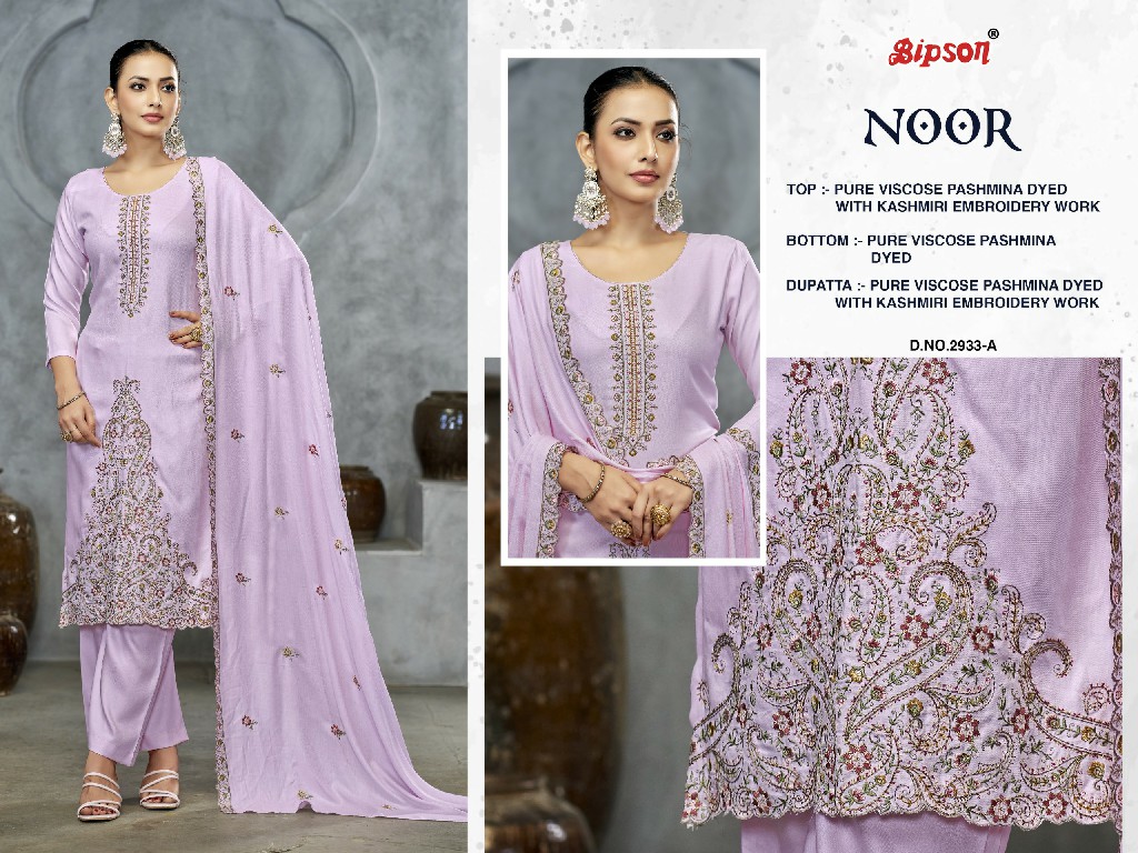 Bipson Noor D.no 2933 Wholesale Viscose Pashmina With Embroidery Work Winter Dress Material