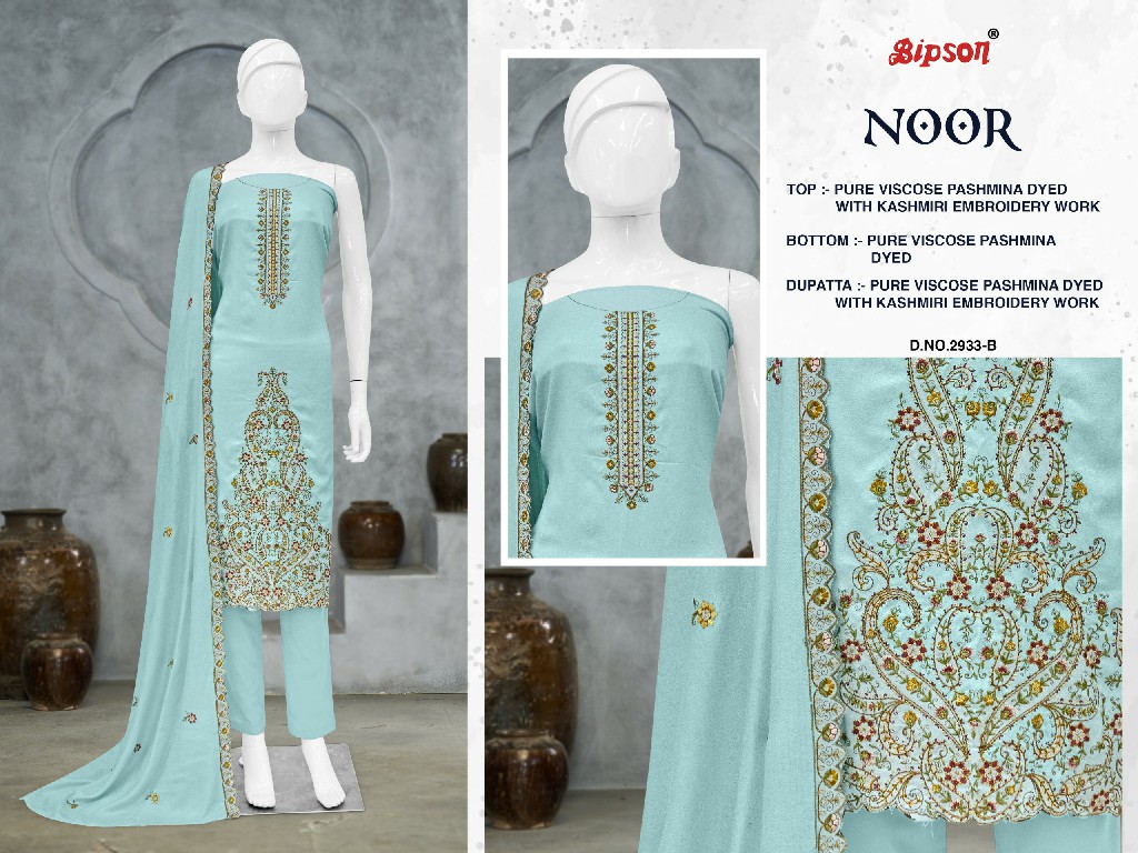 Bipson Noor D.no 2933 Wholesale Viscose Pashmina With Embroidery Work Winter Dress Material