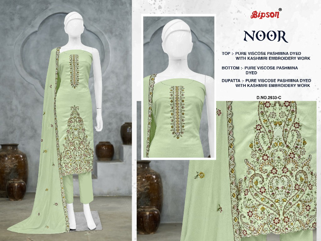 Bipson Noor D.no 2933 Wholesale Viscose Pashmina With Embroidery Work Winter Dress Material