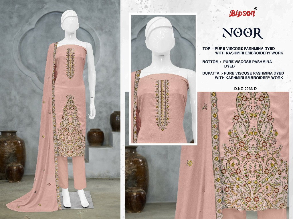 Bipson Noor D.no 2933 Wholesale Viscose Pashmina With Embroidery Work Winter Dress Material