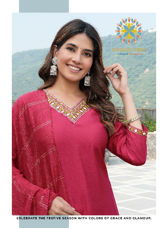 Passion Tree Mayra Vol-1 Wholesale Roman Silk Straight Kurti With Pant And Dupatta
