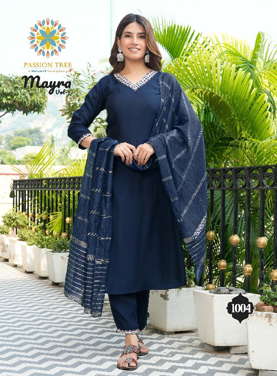 Passion Tree Mayra Vol-1 Wholesale Roman Silk Straight Kurti With Pant And Dupatta