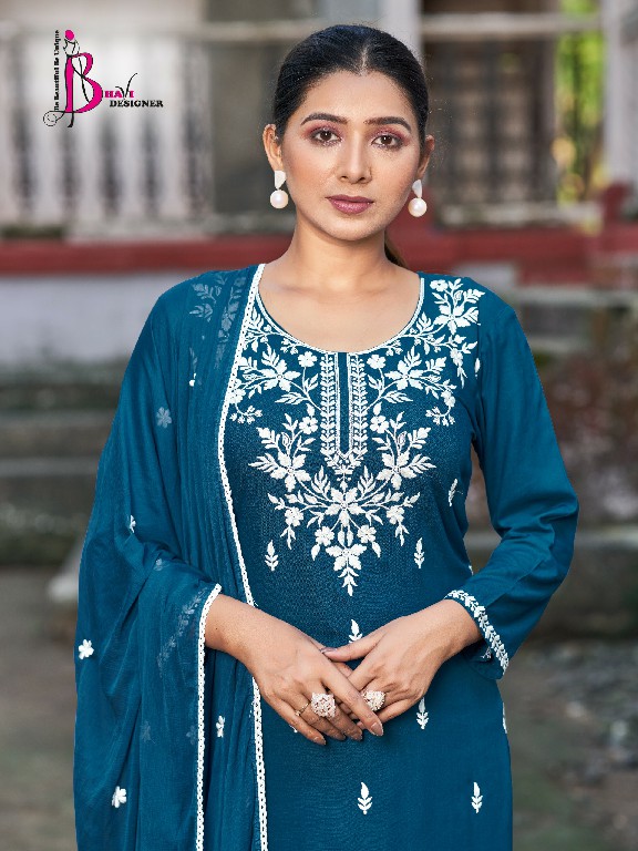 Bhavi Status Vol-3 Wholesale Reyon With Work Top With Pant And Dupatta