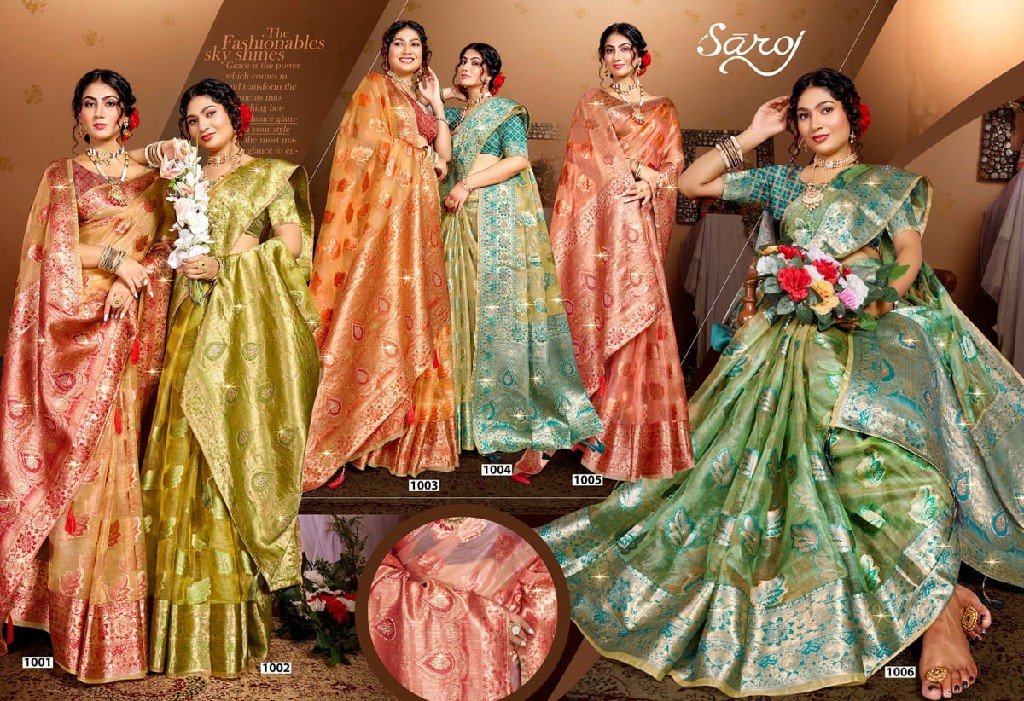 Saroj Albeli Tissue Vol-5 Wholesale Fancy Organza With Swaroski Work Sarees