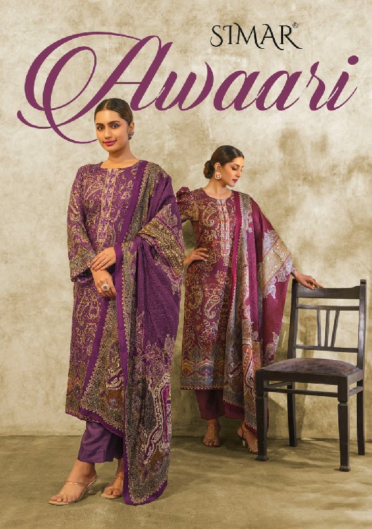 Glossy Simar Awaari Wholesale Pure Viscose Pashmina With Embroidery Work Winter Suits