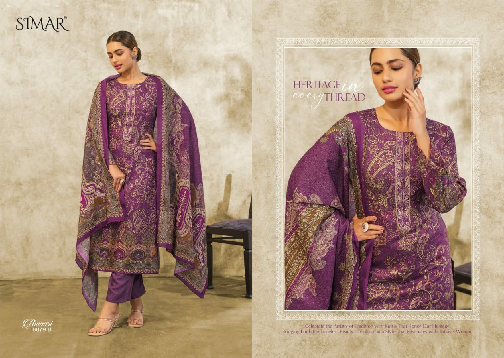 Glossy Simar Awaari Wholesale Pure Viscose Pashmina With Embroidery Work Winter Suits