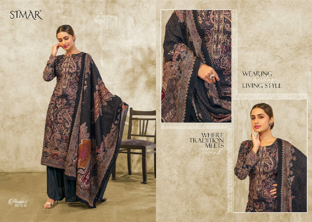 Glossy Simar Awaari Wholesale Pure Viscose Pashmina With Embroidery Work Winter Suits