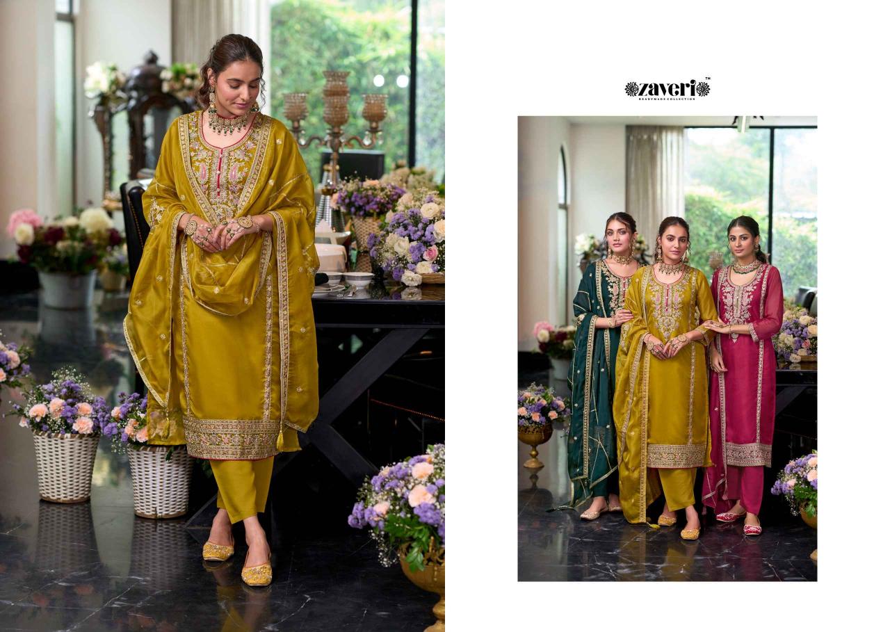 moon by zaveri embroidery work organza readymade trendy suits