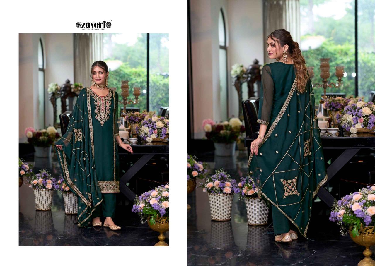 moon by zaveri embroidery work organza readymade trendy suits