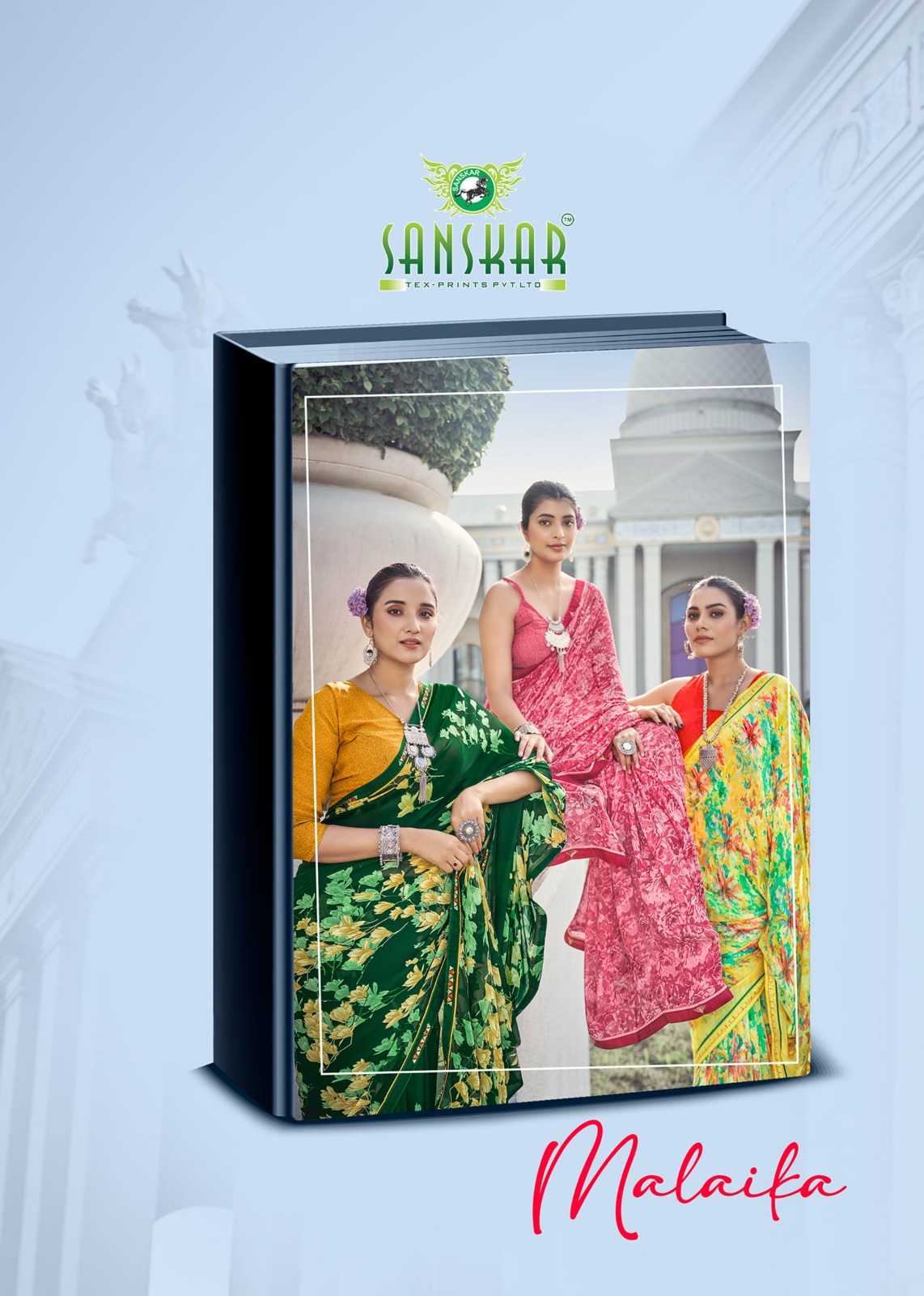 sanskar tex prints malaika embroidery work georgette saree