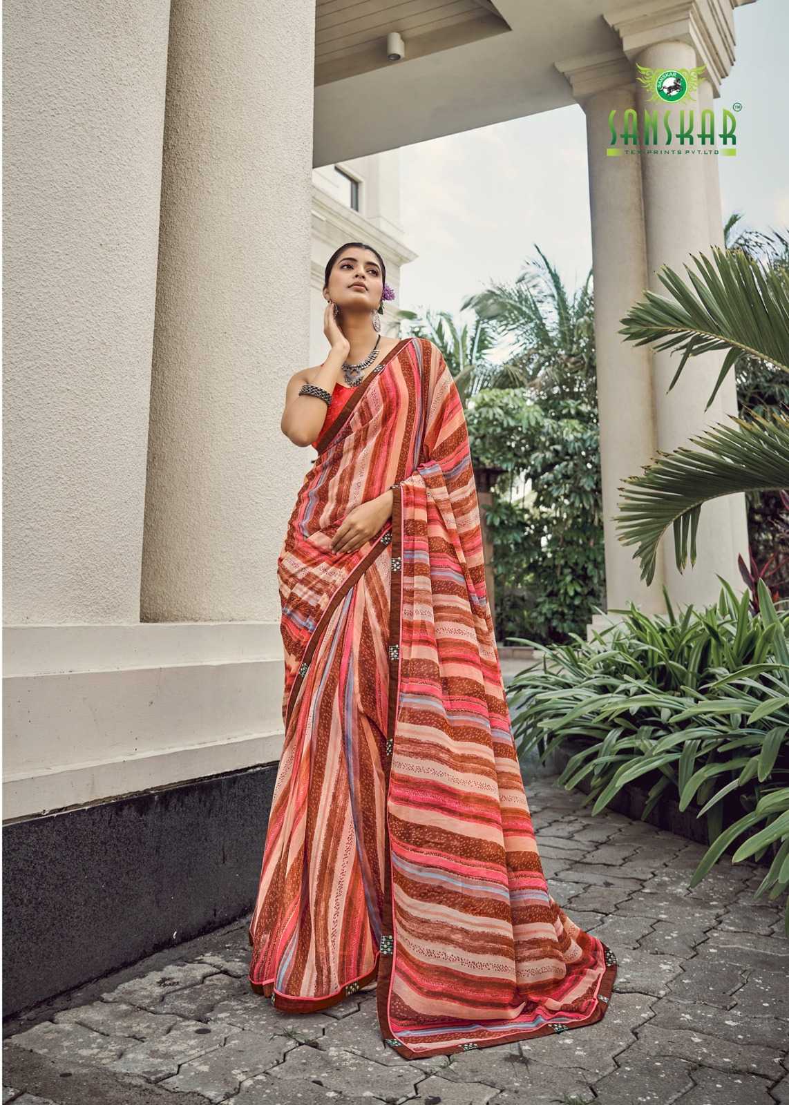 sanskar tex prints malaika embroidery work georgette saree