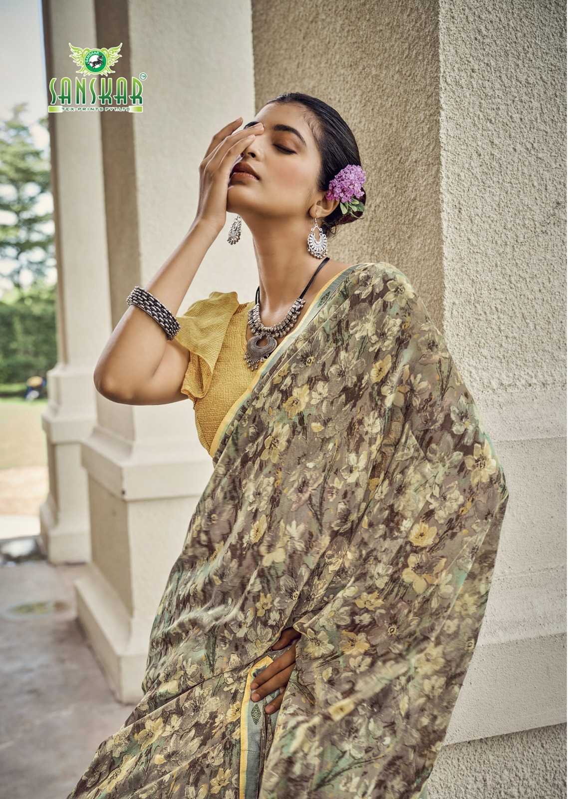 sanskar tex prints malaika embroidery work georgette saree
