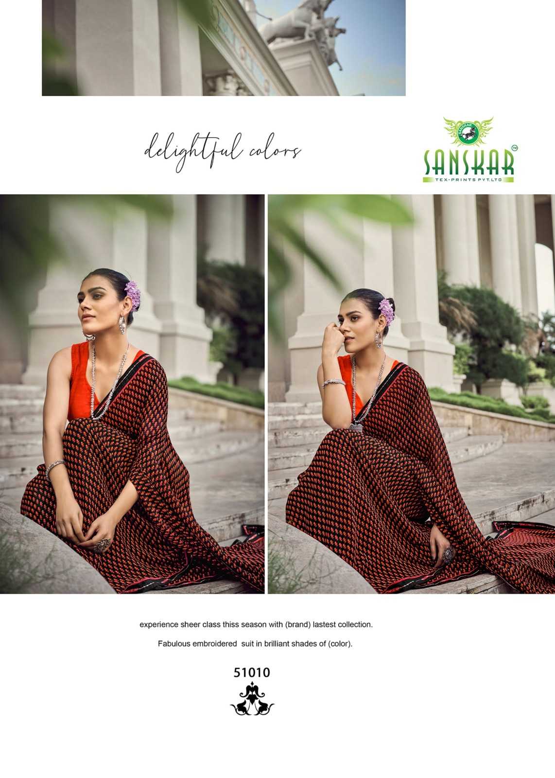 sanskar tex prints malaika embroidery work georgette saree