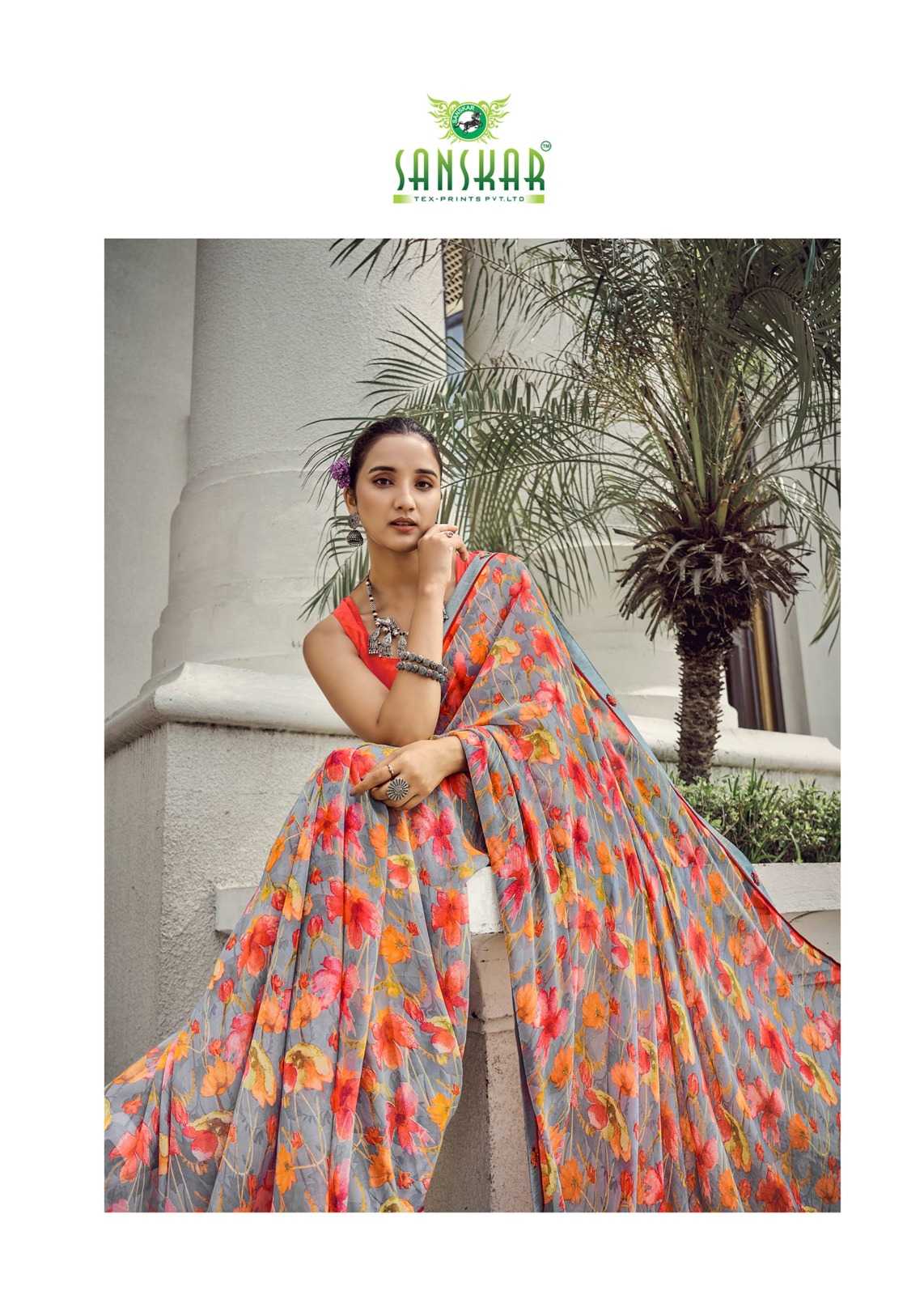 sanskar tex prints malaika embroidery work georgette saree