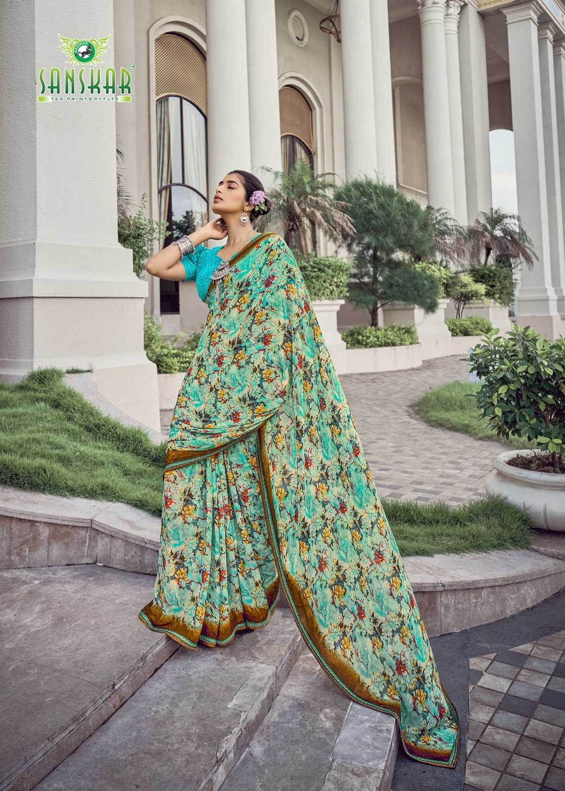 sanskar tex prints malaika embroidery work georgette saree