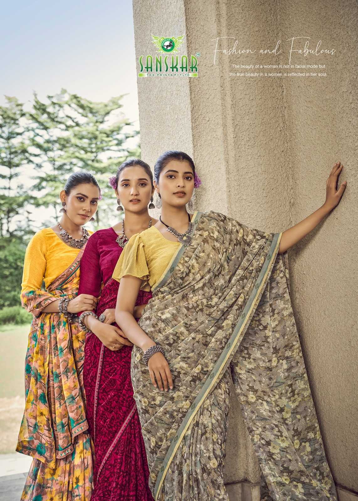 sanskar tex prints malaika embroidery work georgette saree