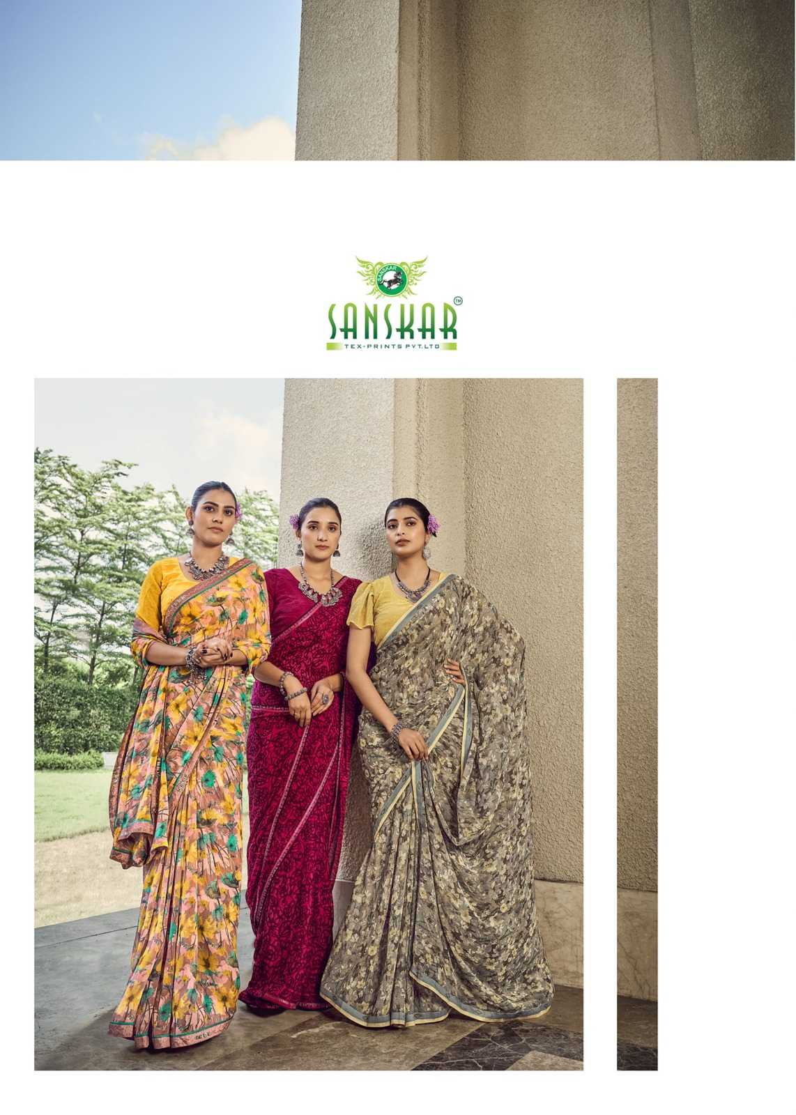 sanskar tex prints malaika embroidery work georgette saree