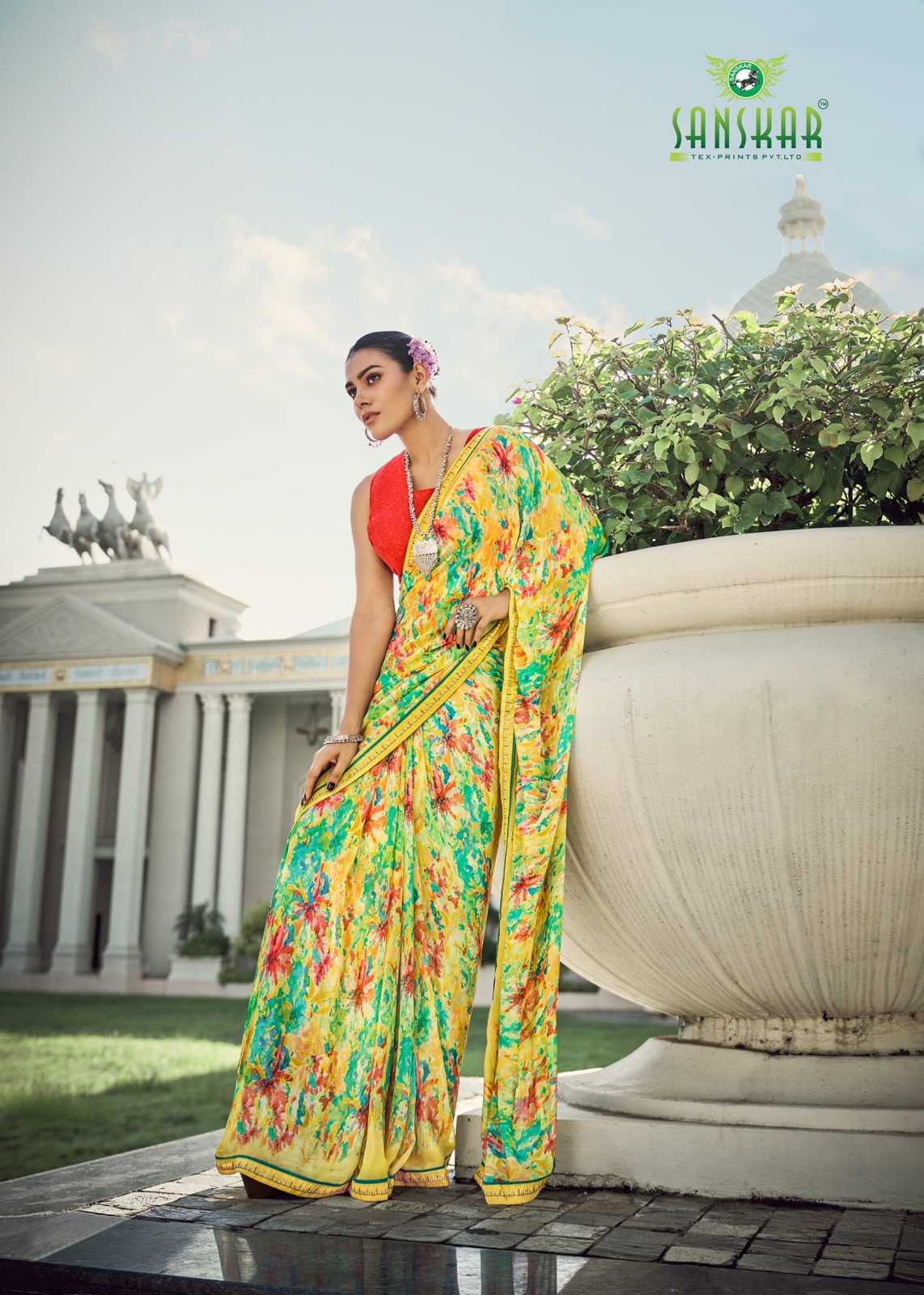 sanskar tex prints malaika embroidery work georgette saree