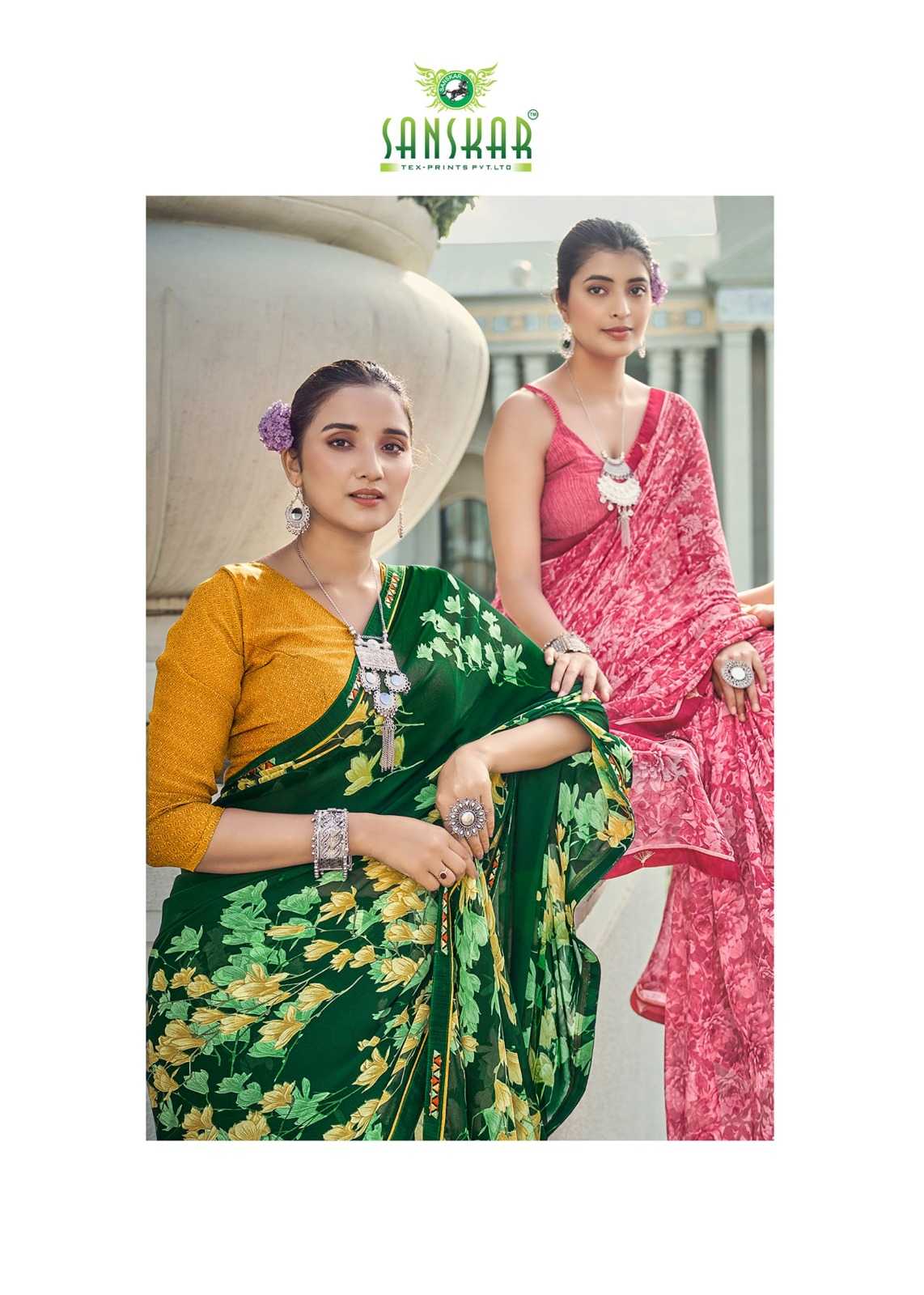 sanskar tex prints malaika embroidery work georgette saree