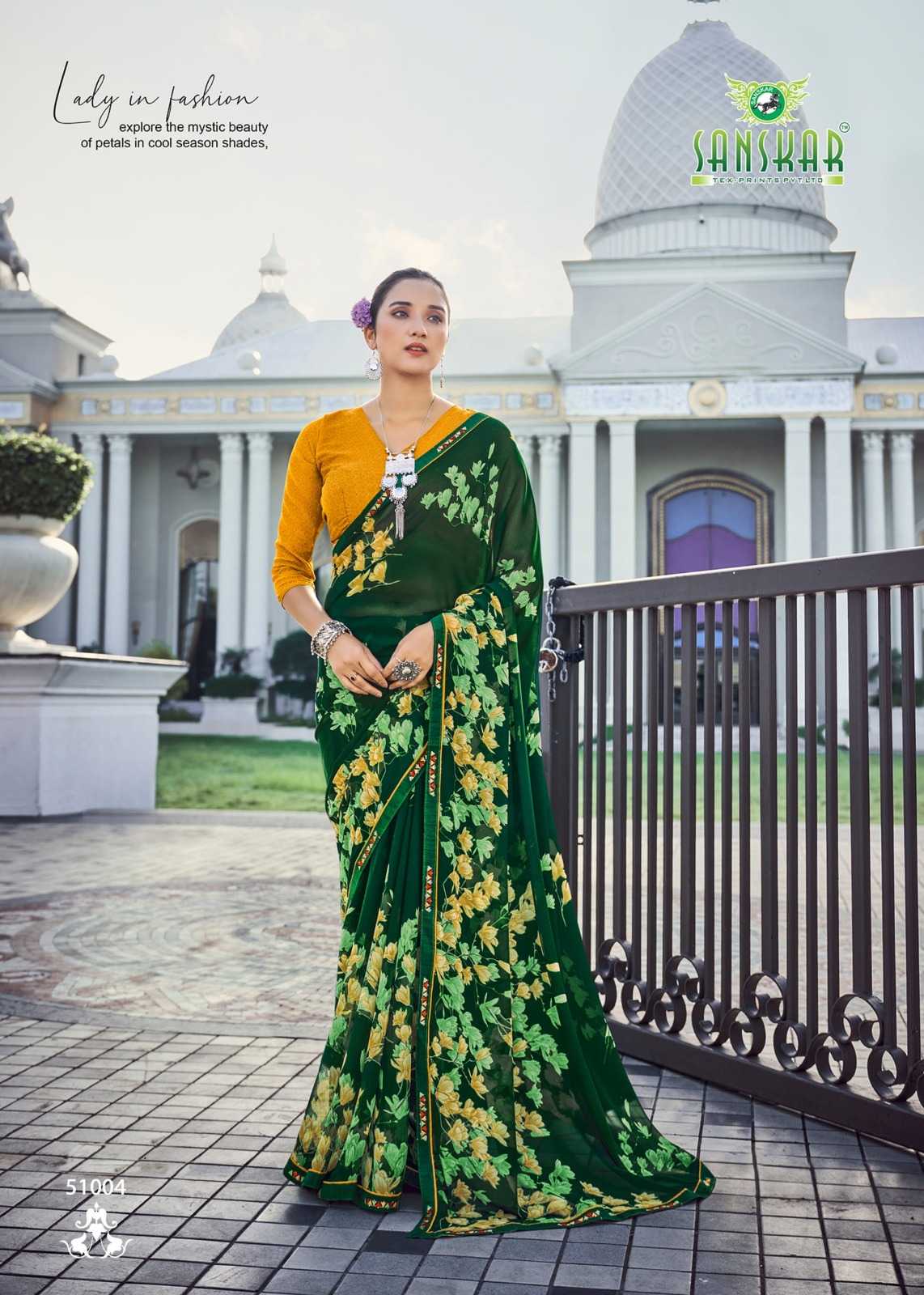 sanskar tex prints malaika embroidery work georgette saree