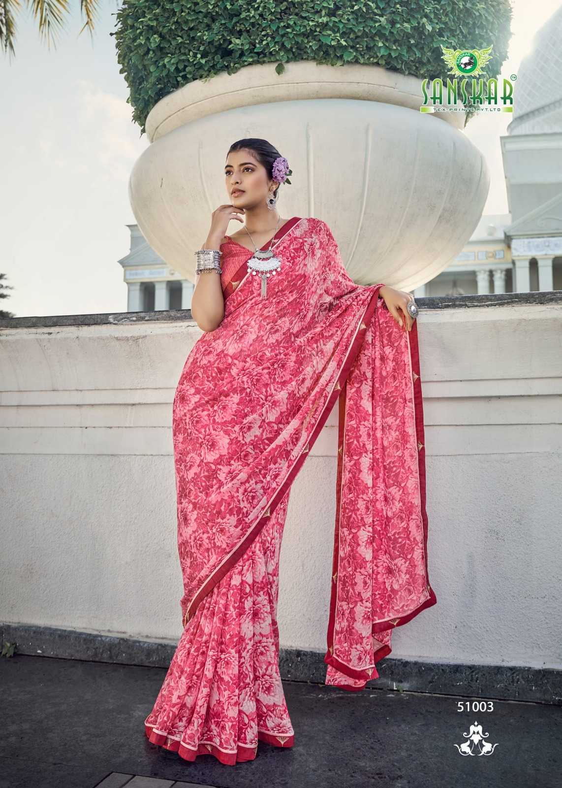 sanskar tex prints malaika embroidery work georgette saree