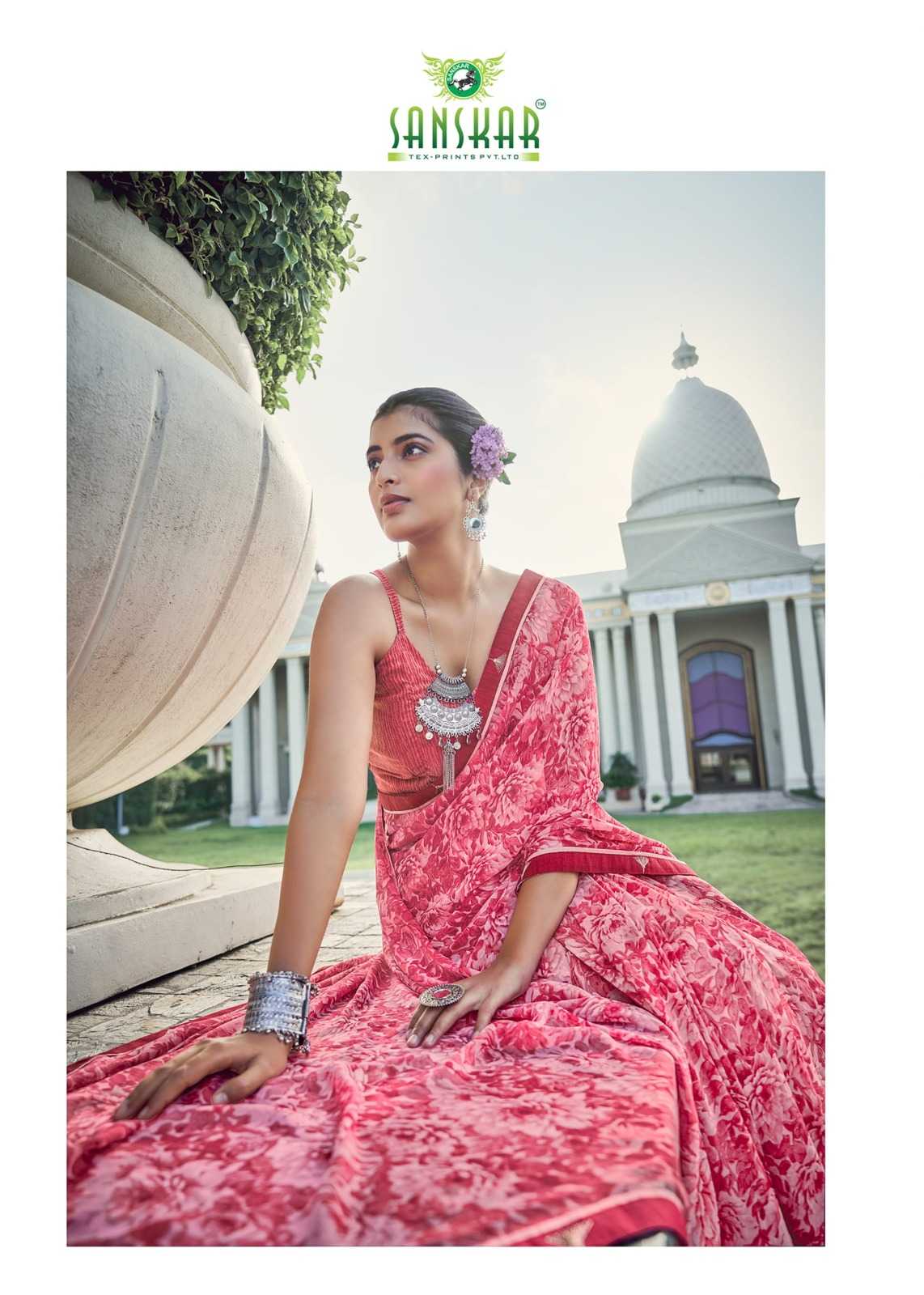 sanskar tex prints malaika embroidery work georgette saree