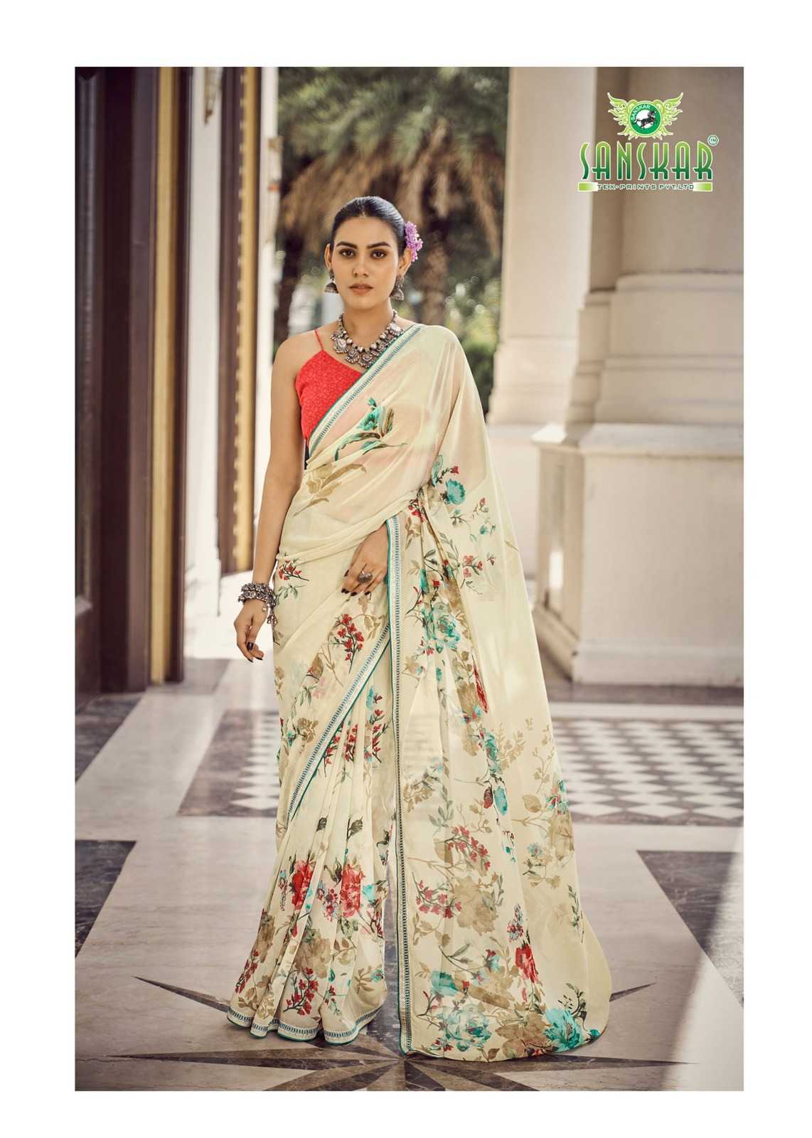 sanskar tex prints malaika embroidery work georgette saree