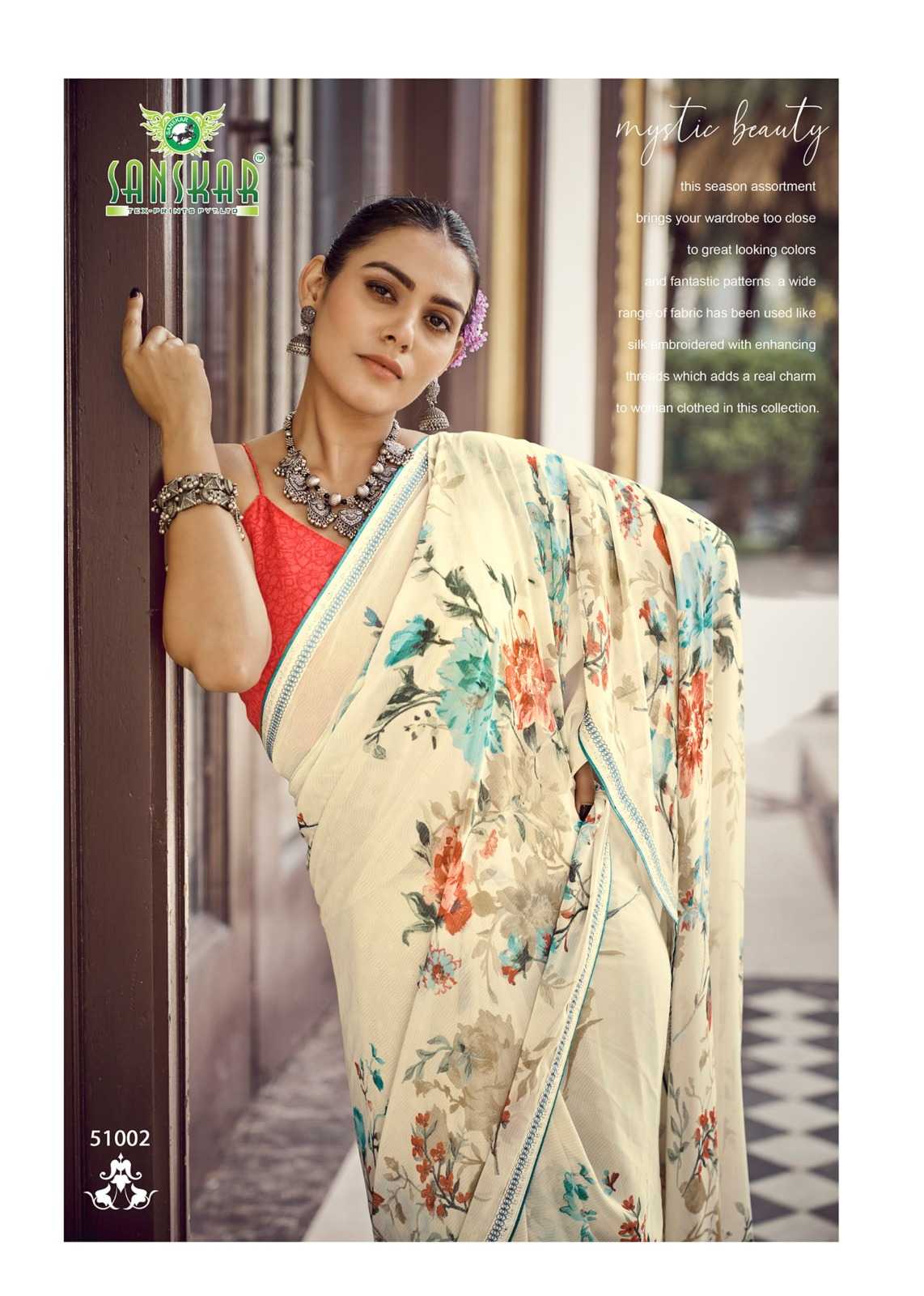 sanskar tex prints malaika embroidery work georgette saree