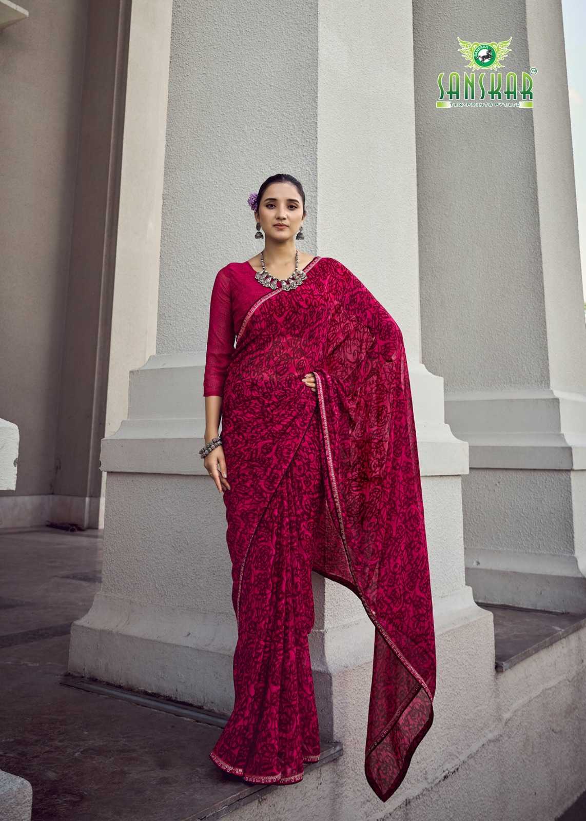 sanskar tex prints malaika embroidery work georgette saree