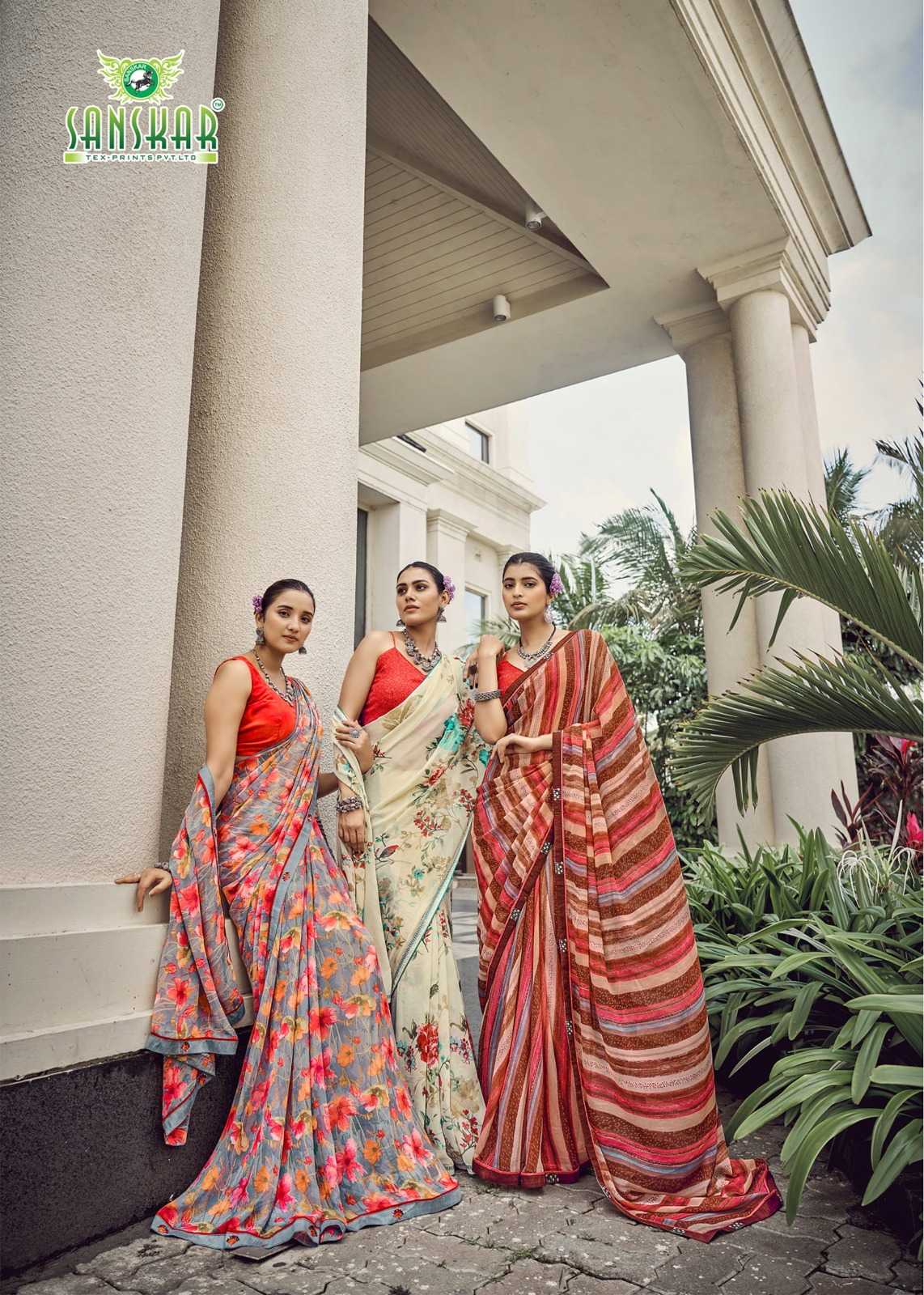 sanskar tex prints malaika embroidery work georgette saree