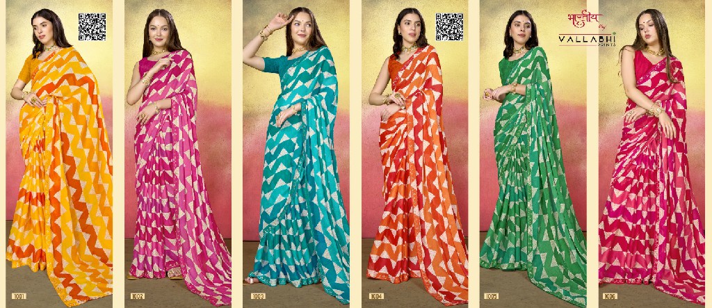 Vallabhi Sarina Wholesale Zigzag Print Moss Georgette Sarees