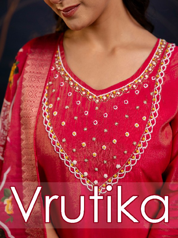 Vredevogel Vrutika Wholesale Simar Roman Silk Top With Pant And Dupatta