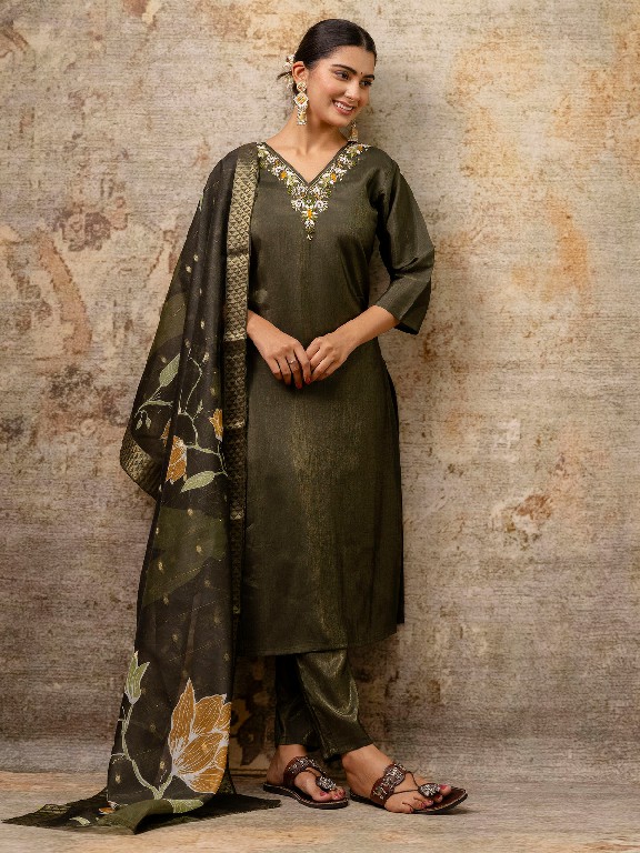 Vredevogel Vrutika Wholesale Simar Roman Silk Top With Pant And Dupatta