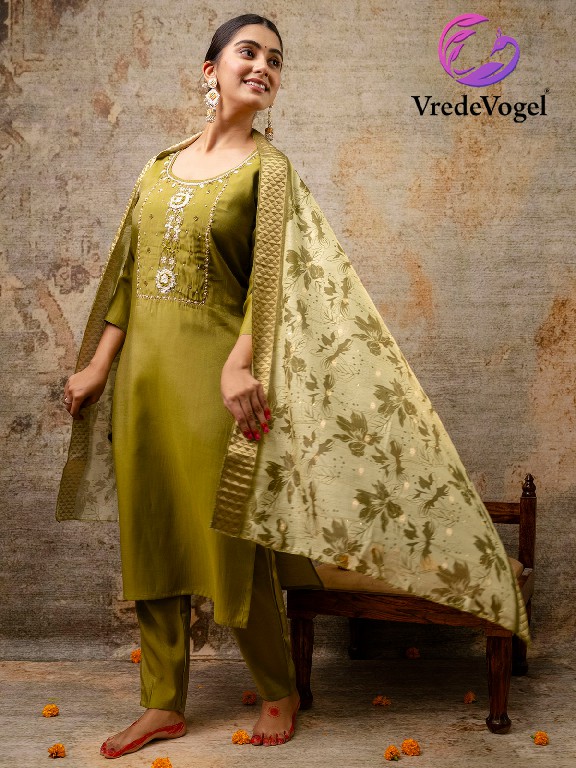 Vredevogel Vrutika Wholesale Simar Roman Silk Top With Pant And Dupatta