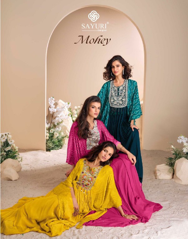 mohey by sayuri designer chinon silk readymade designer gown set