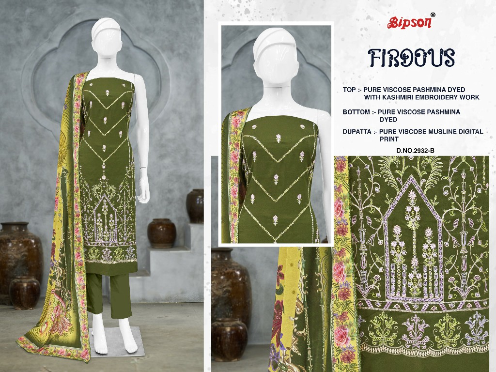 Bipson Firdous 2932 Wholesale Viscose Pashmina With Embroidery Work Winter Dress Material