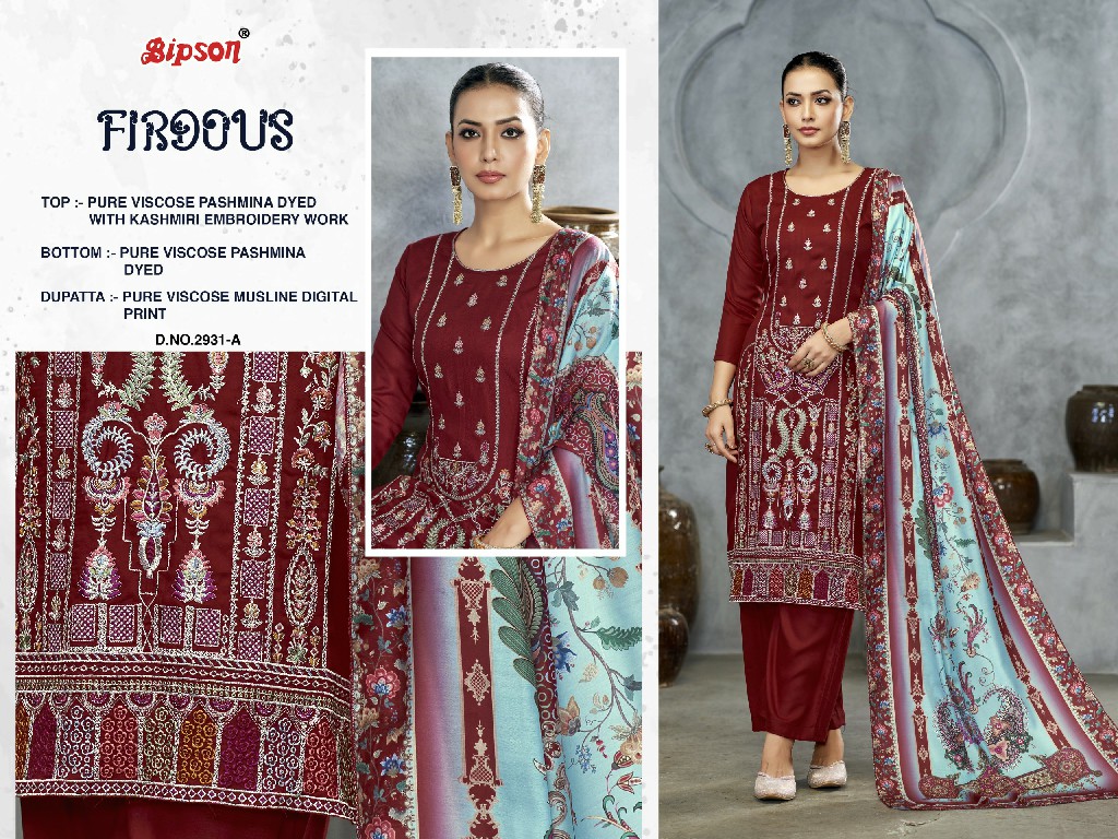 Bipson Firdous 2931 Wholesale Viscose Pashmina With Embroidery Work Winter Dress Material