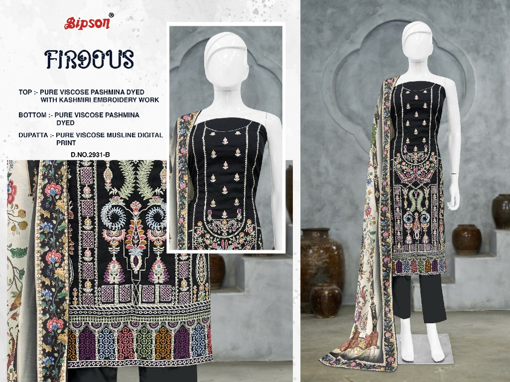 Bipson Firdous 2931 Wholesale Viscose Pashmina With Embroidery Work Winter Dress Material