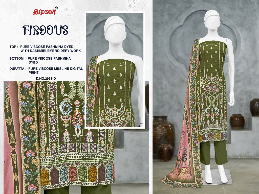 Bipson Firdous 2931 Wholesale Viscose Pashmina With Embroidery Work Winter Dress Material