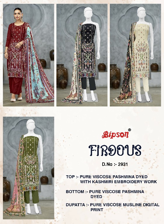 Bipson Firdous 2931 Wholesale Viscose Pashmina With Embroidery Work Winter Dress Material