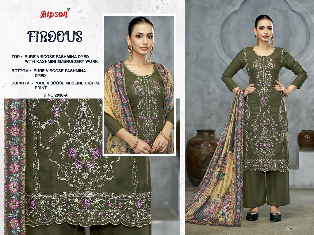 Bipson Firdous 2930 Wholesale Viscose Pashmina With Embroidery Work Winter Dress Material