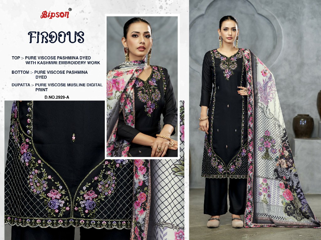 Bipson Firdous 2929 Wholesale Viscose Pashmina With Embroidery Work Winter Dress Material