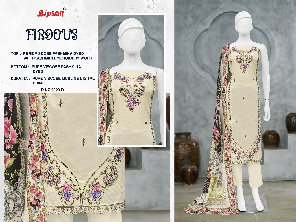 Bipson Firdous 2929 Wholesale Viscose Pashmina With Embroidery Work Winter Dress Material