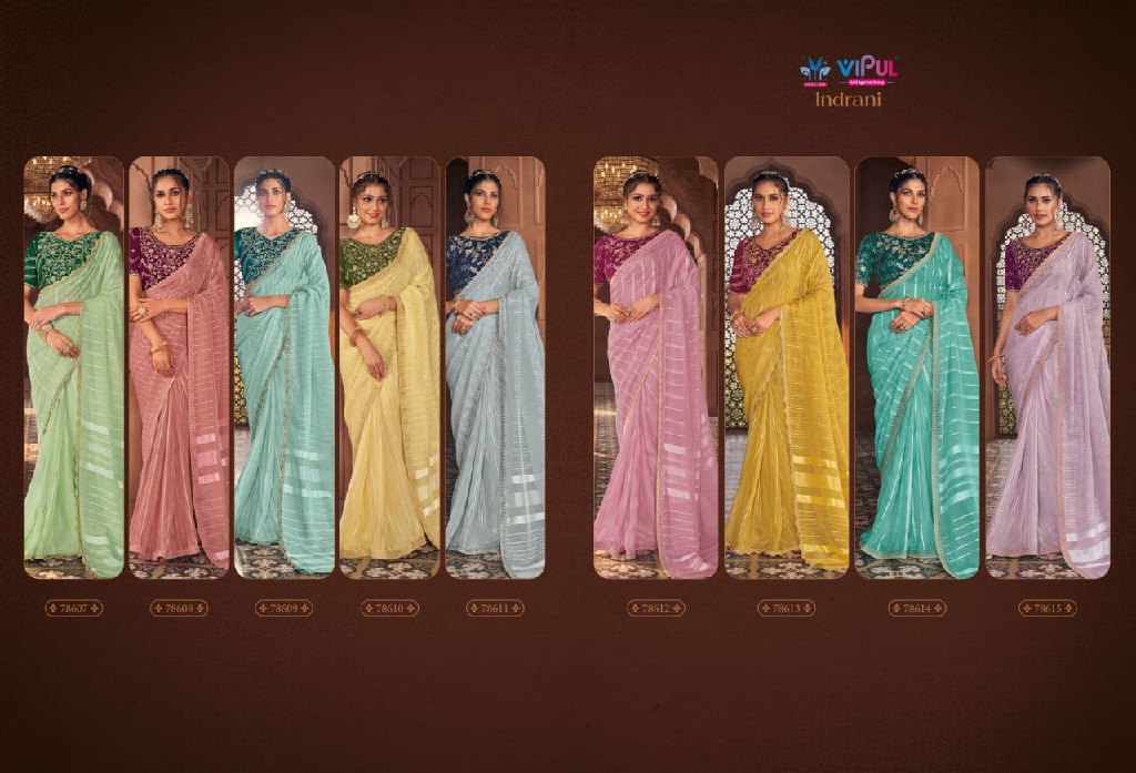 Vipul Indrani Wholesale Organza Fabrics Party Wear Sarees