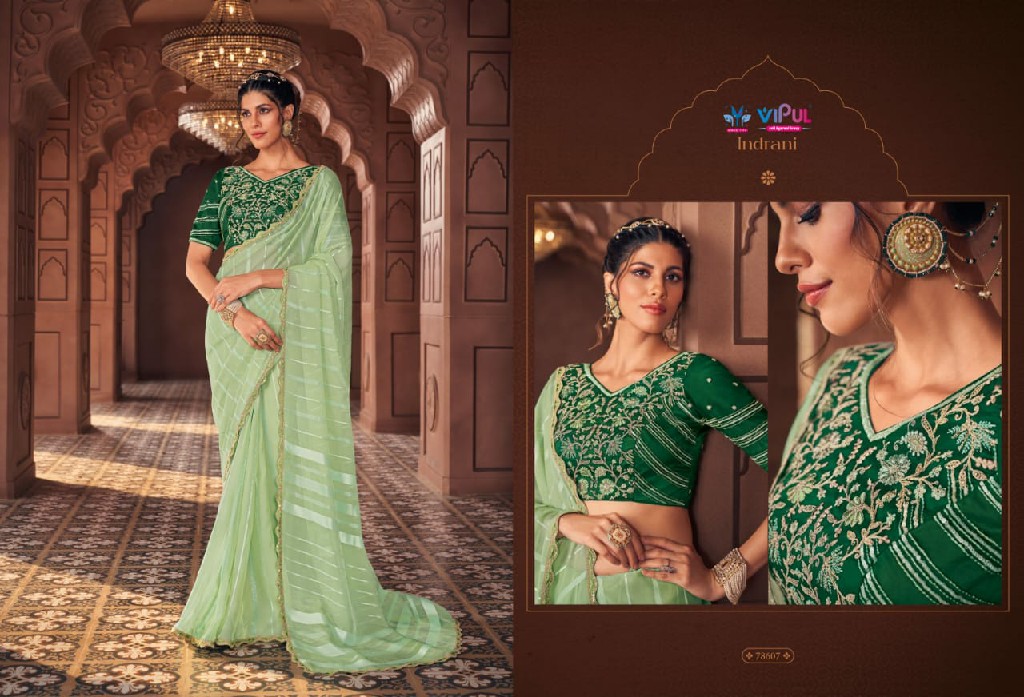 Vipul Indrani Wholesale Organza Fabrics Party Wear Sarees