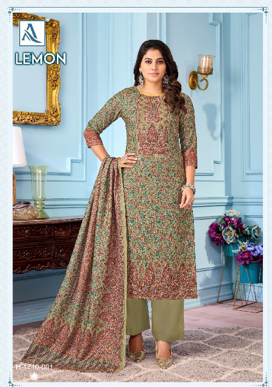 Alok Lemon Wholesale VIscose Winter Digital Print With Work Dress Material